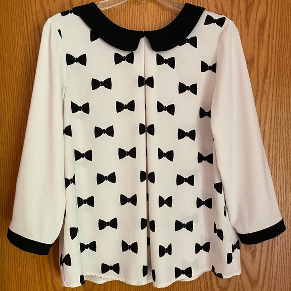 Lauren Conrad Blouse Black Bows Women Size Large - Picture 1 of 16